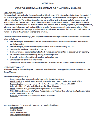 Extended WWI History